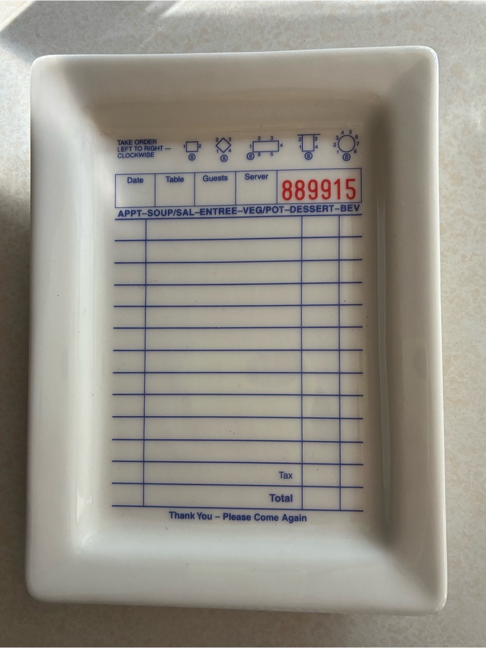 Fishs Eddy Funny Little Tray - Guest Check. New.